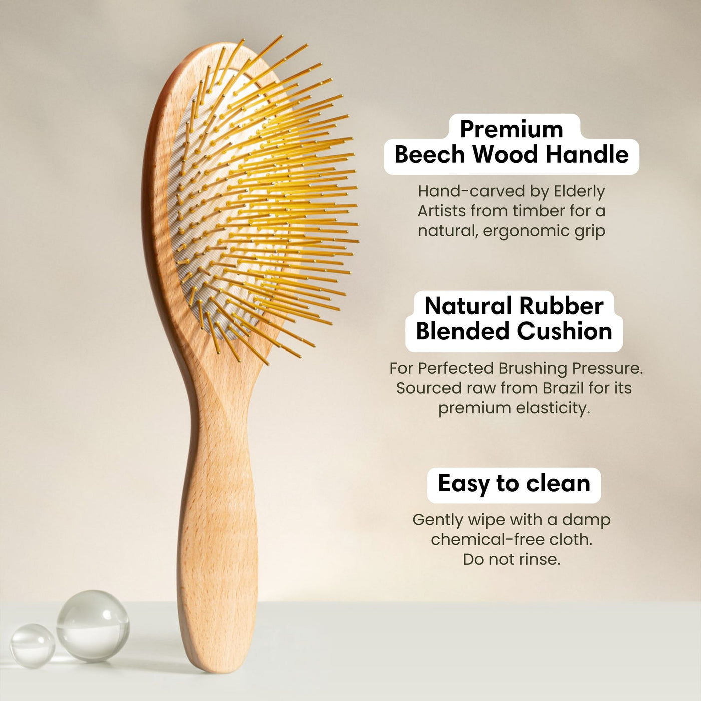 Stimulate acupressure points and promote healthy hair growth with our hand carved 24K gold-plated, premium wooden Gua Sha Hair & Scalp Brush.