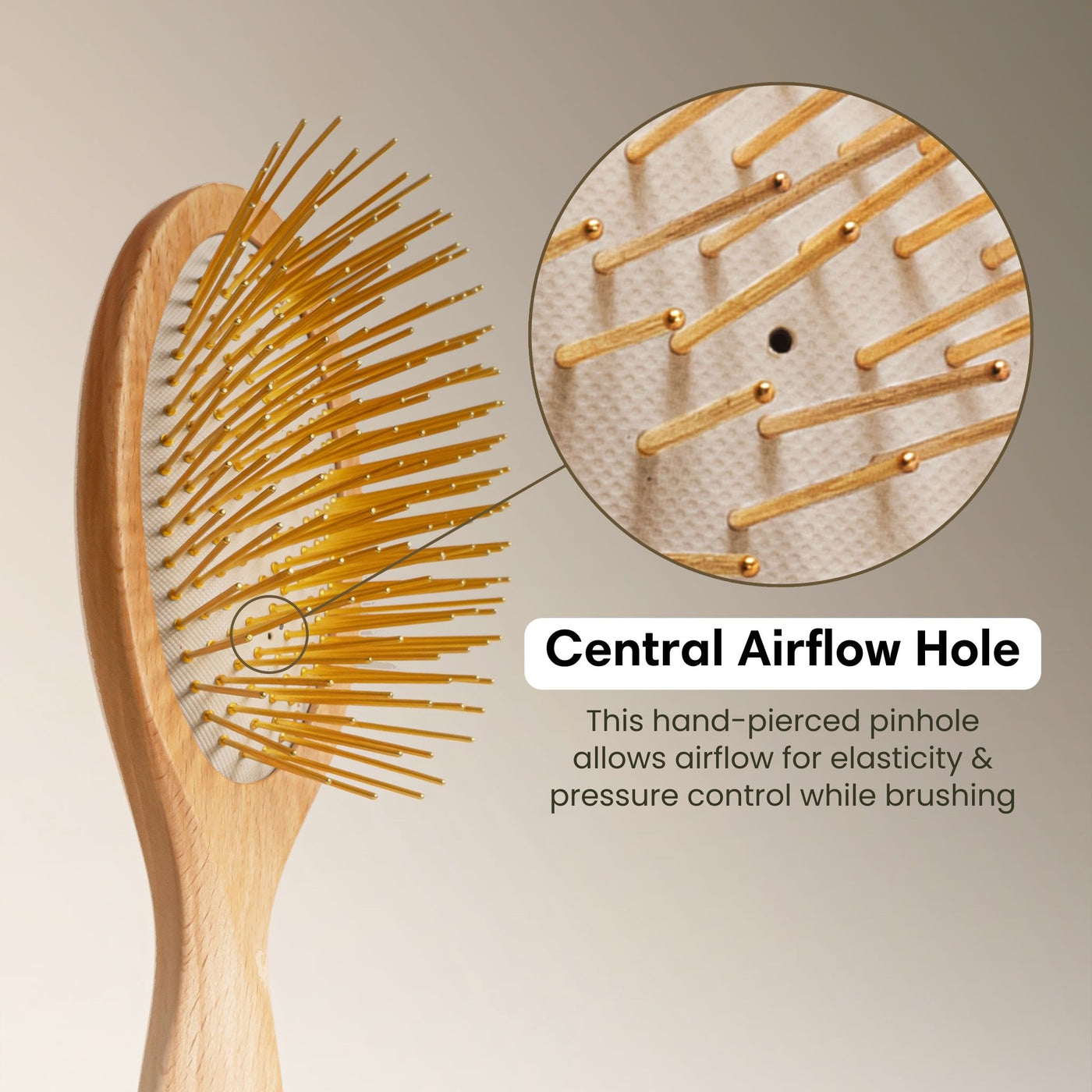 Stimulate acupressure points and promote healthy hair growth with our hand carved 24K gold-plated, premium wooden Gua Sha Hair & Scalp Brush.