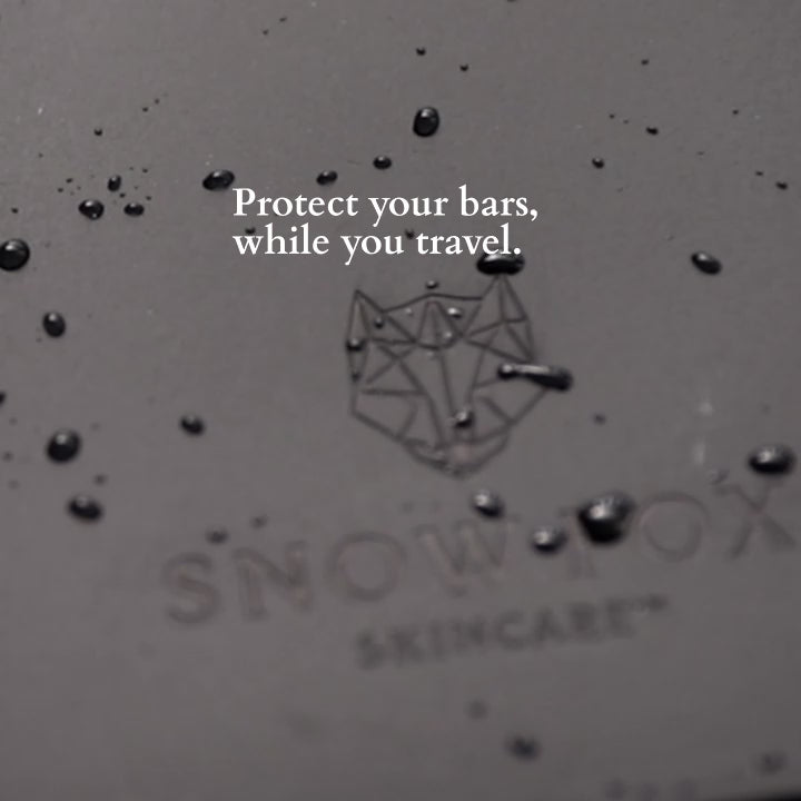 video showing soft silicone travel case for shampoo bars. Easy to use, durable and light. 50% off with any purchase of snow fox hair bars. 