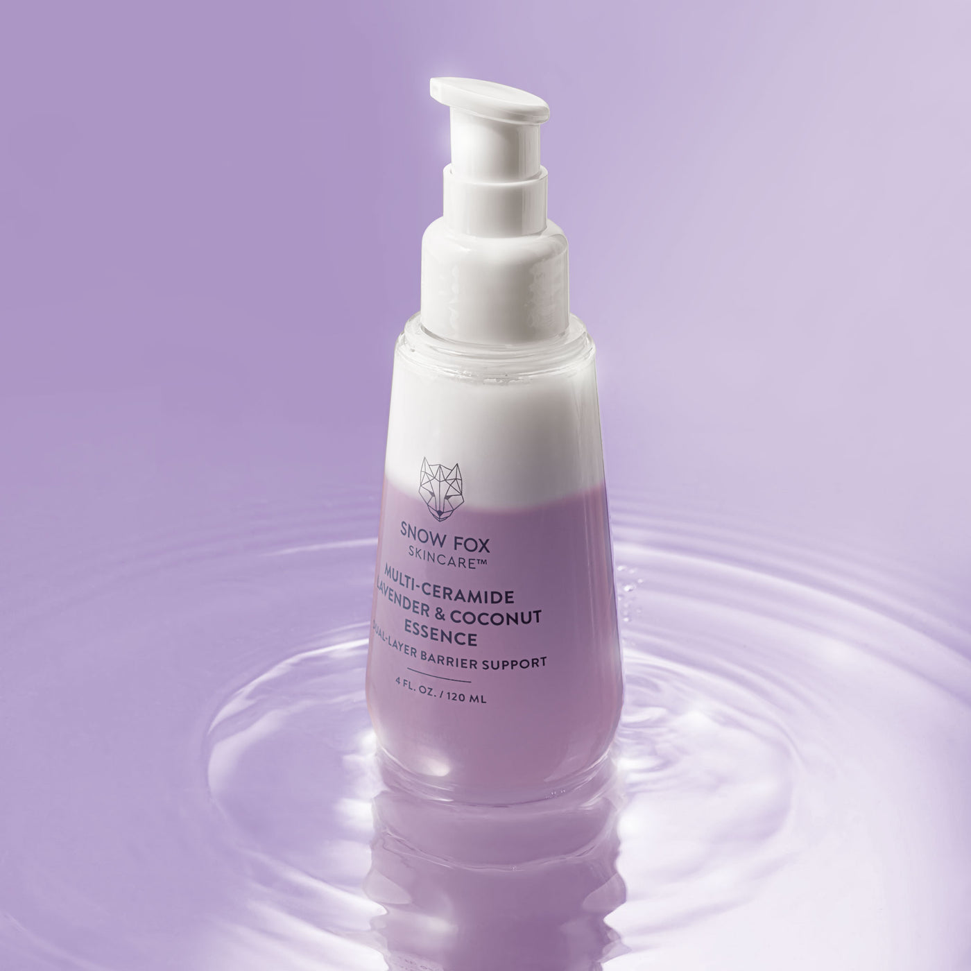 A ceramide-packed milky two-layer essence that hydrates, refreshes and supports the skin's natural moisture barriers. Multi Ceramide Lavender and Coconut Essence. 